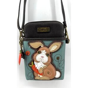 Chala Cell Phone Crossbody Bag Bunny Rabbit Blue Charms Faux Leather